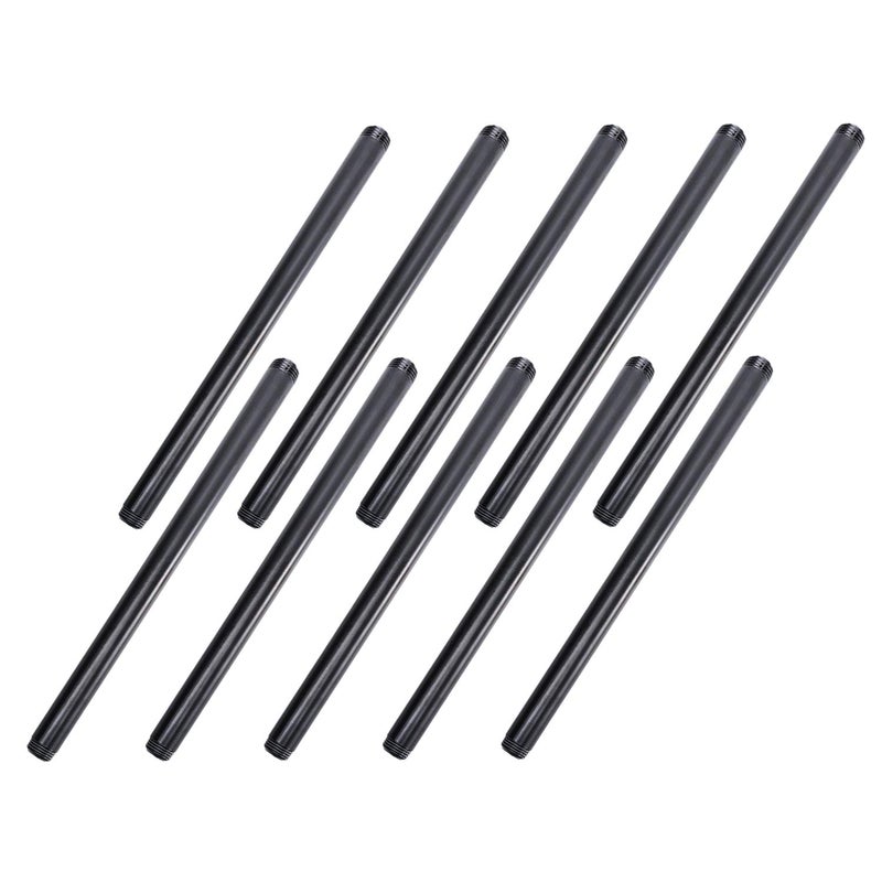 Home TZH 1/2" x 16"Black Painted Iron Pipe, Home TZH 10 Pack Black Paint Finish Threaded Metal Pipe Nipple for DIY Project/Furniture/Shelving Decoration (10, 16") - Image 1